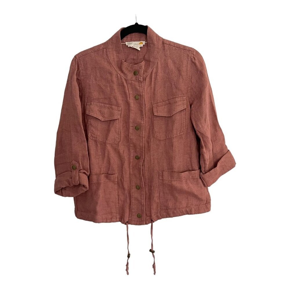 C&C California Size S Linen Jacket Rust Drawstring Hem Button Closure Pockets